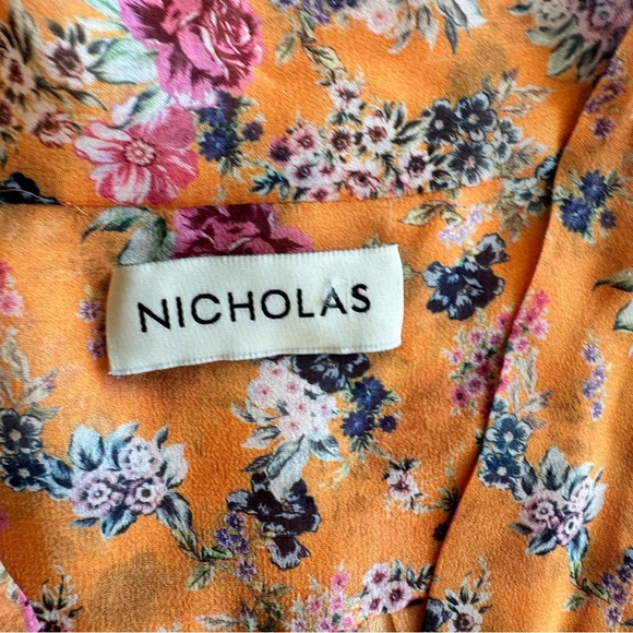 Nicholas Ruffle Mini Dress Floral Multi Print Victorian Front Tie Size 38 US S - Picture 6 of 14
